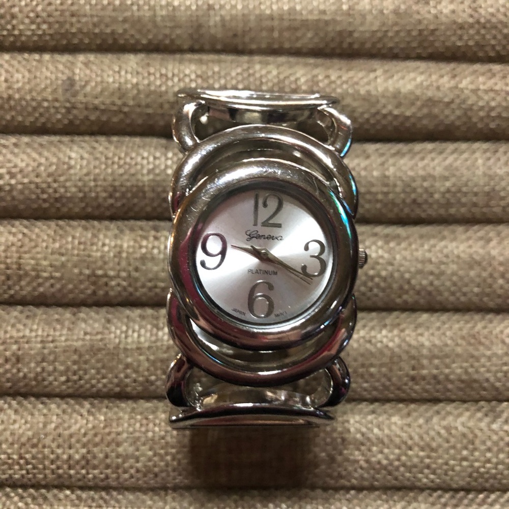 Geneva Platinum Silver Cuff Watch